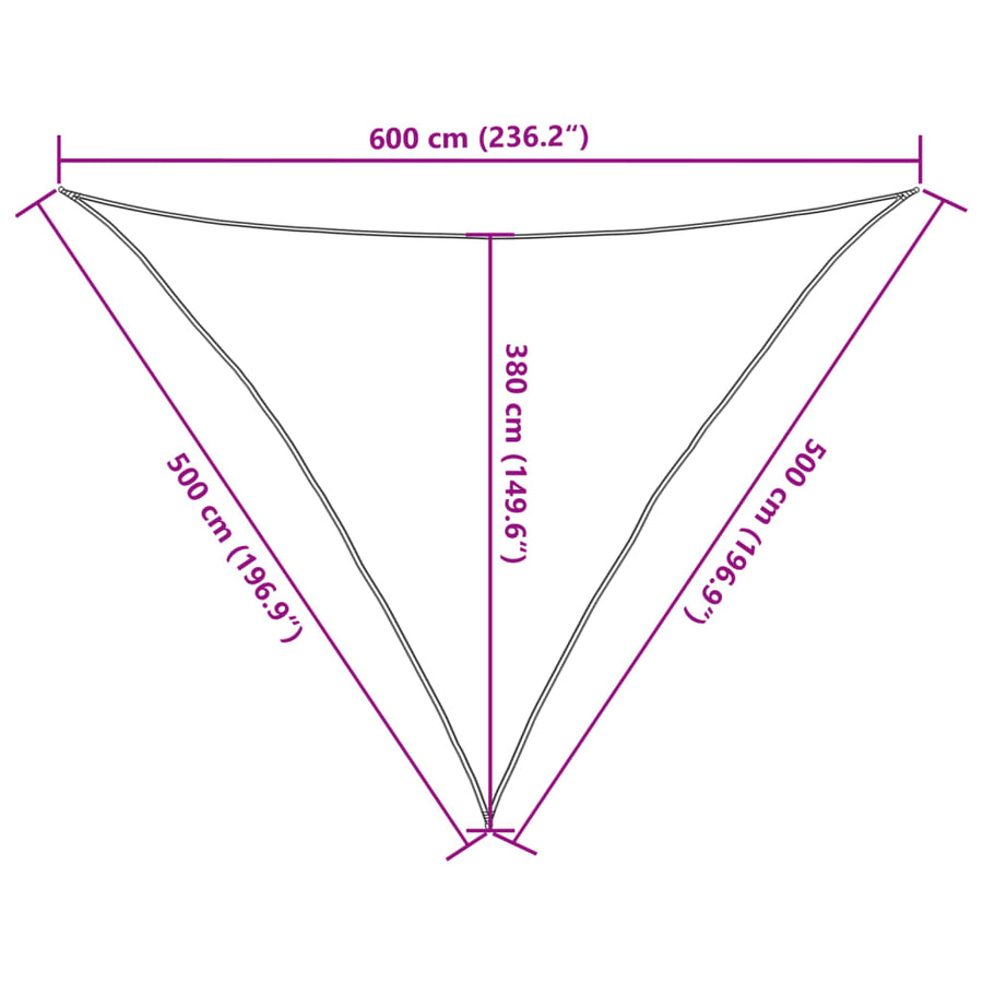 Zonnezeil 160 g/m² driehoekig 5x5x6 m HDPE lichtgrijs