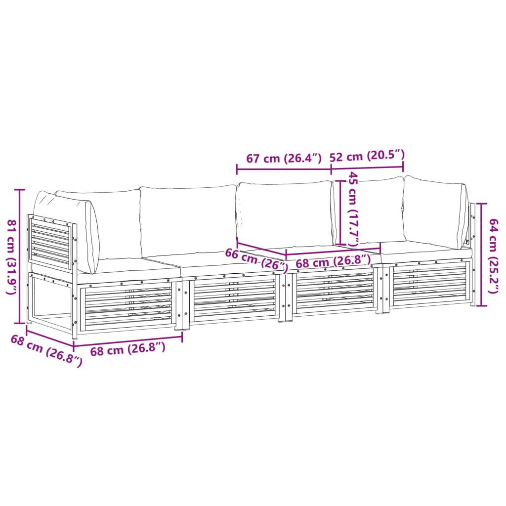 4-delige Loungeset met kussens massief acaciahout