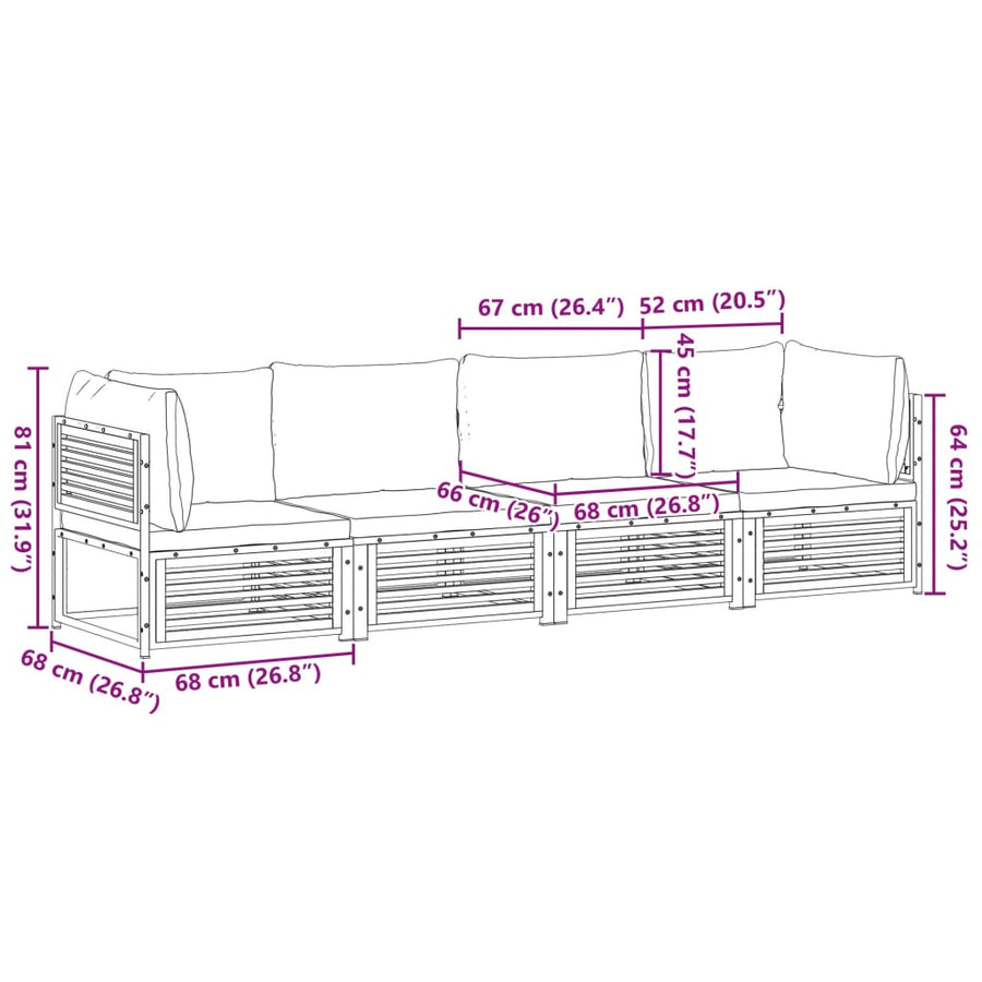 4-delige Loungeset met kussens massief acaciahout