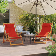Strandstoelen 2 stuks rood massief eucalyptushout