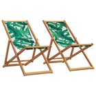 Beach chairs 2 pcs foldable fabric and solid wood leaf pattern