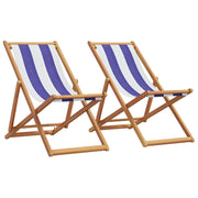 Strandstoelen 2 stuks inklapbaar massief hout blauw-wit gestreept