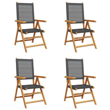 Tuinstoelen 4 st verstelbaar poly rattan en massief hout zwart