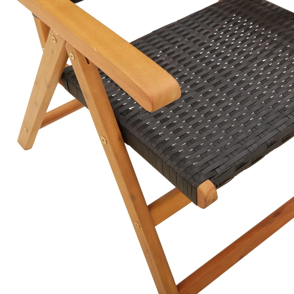 Tuinstoelen 4 st verstelbaar poly rattan en massief hout zwart