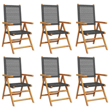 Tuinstoelen 6 st verstelbaar poly rattan en massief hout zwart