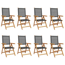 Tuinstoelen 8 st verstelbaar poly rattan en massief hout zwart