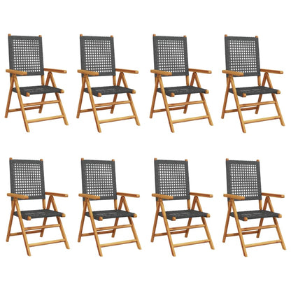 Tuinstoelen 8 st verstelbaar poly rattan en massief hout zwart