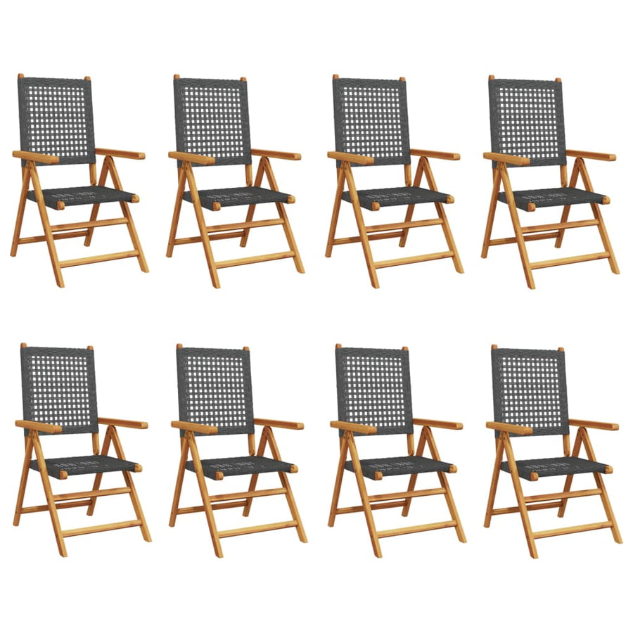 Tuinstoelen 8 st verstelbaar poly rattan en massief hout zwart