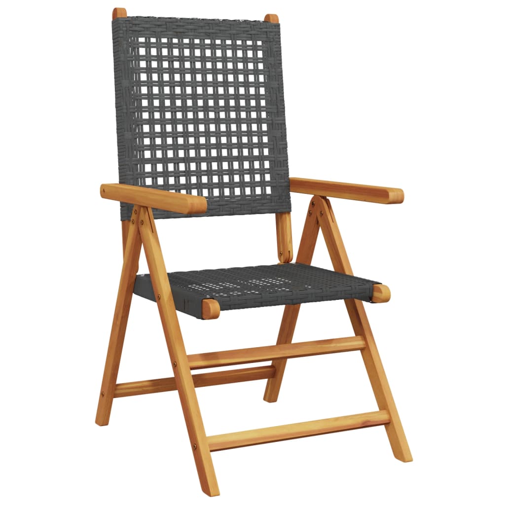 Tuinstoelen 8 st verstelbaar poly rattan en massief hout zwart