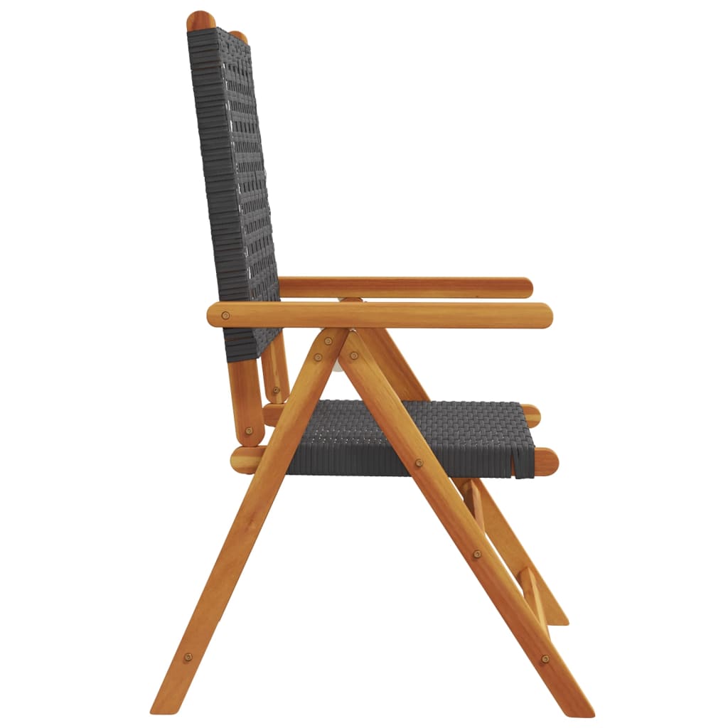 Tuinstoelen 8 st verstelbaar poly rattan en massief hout zwart