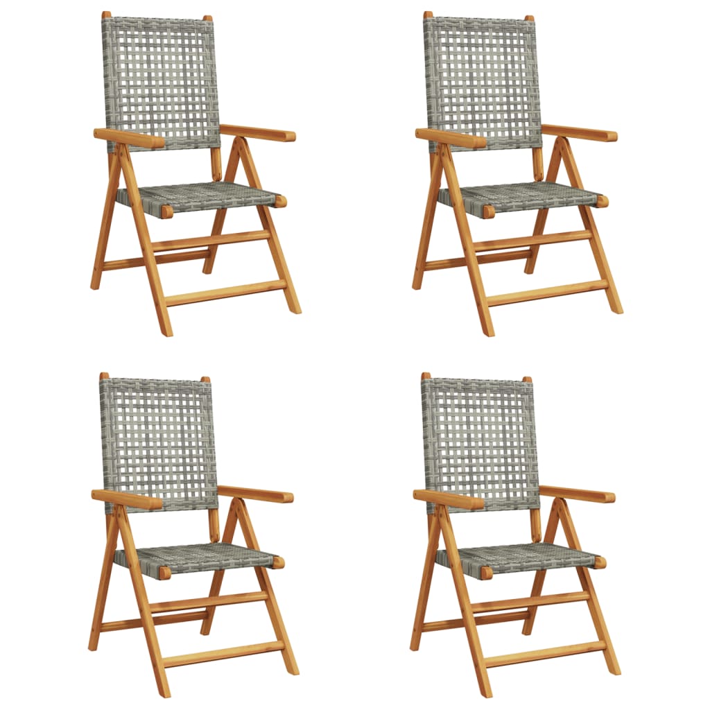 Tuinstoelen 4 st verstelbaar poly rattan en massief hout grijs