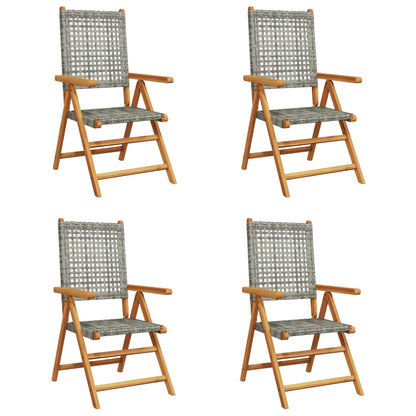 Tuinstoelen 4 st verstelbaar poly rattan en massief hout grijs