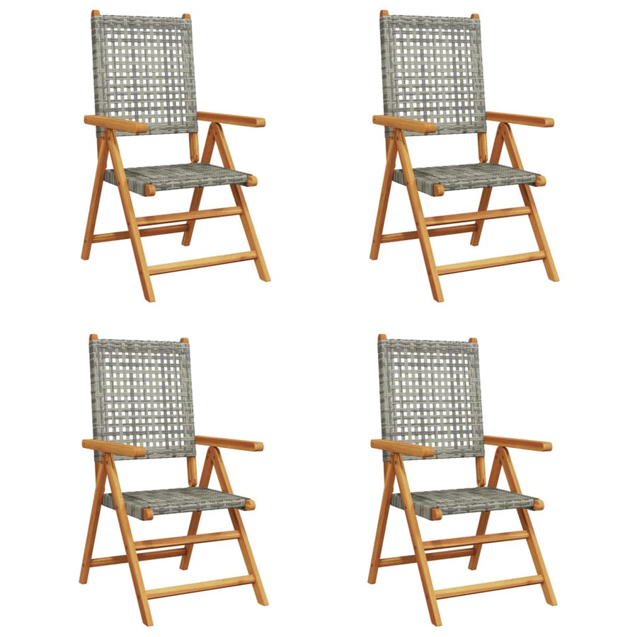 Tuinstoelen 4 st verstelbaar poly rattan en massief hout grijs