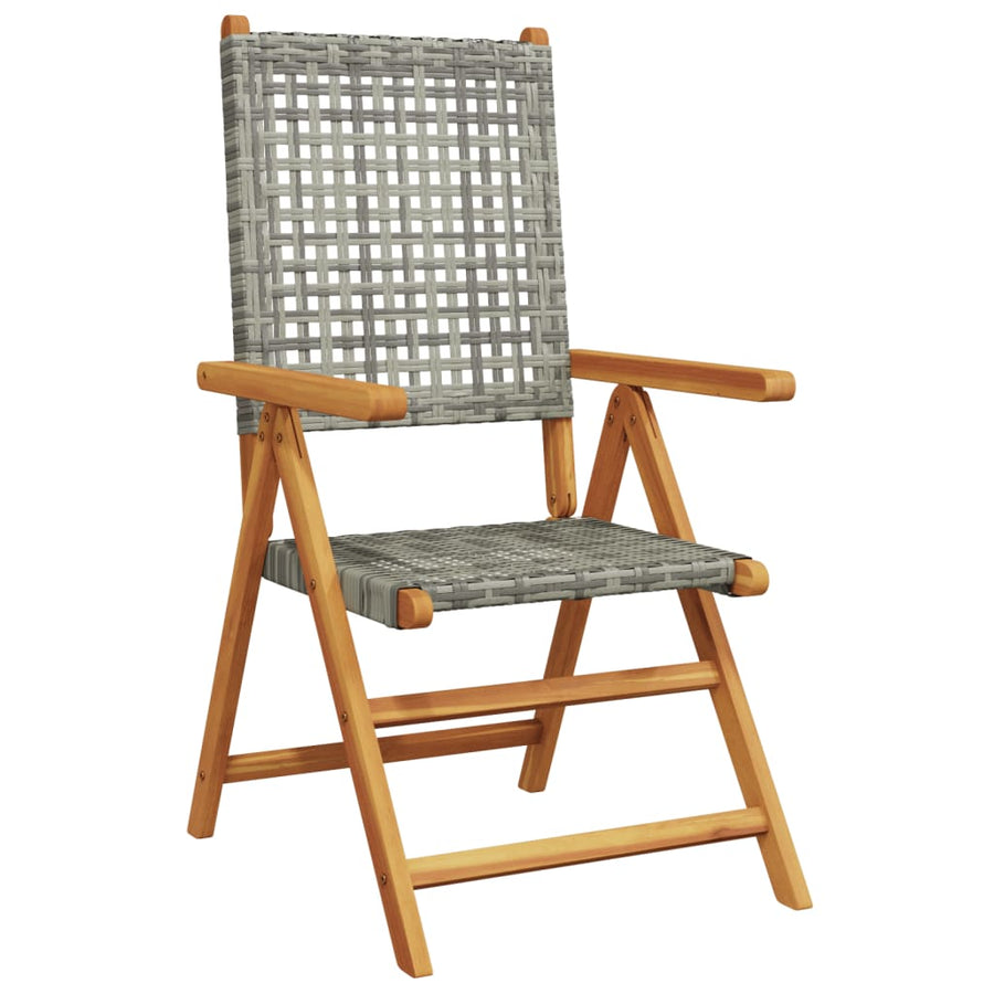 Tuinstoelen 4 st verstelbaar poly rattan en massief hout grijs