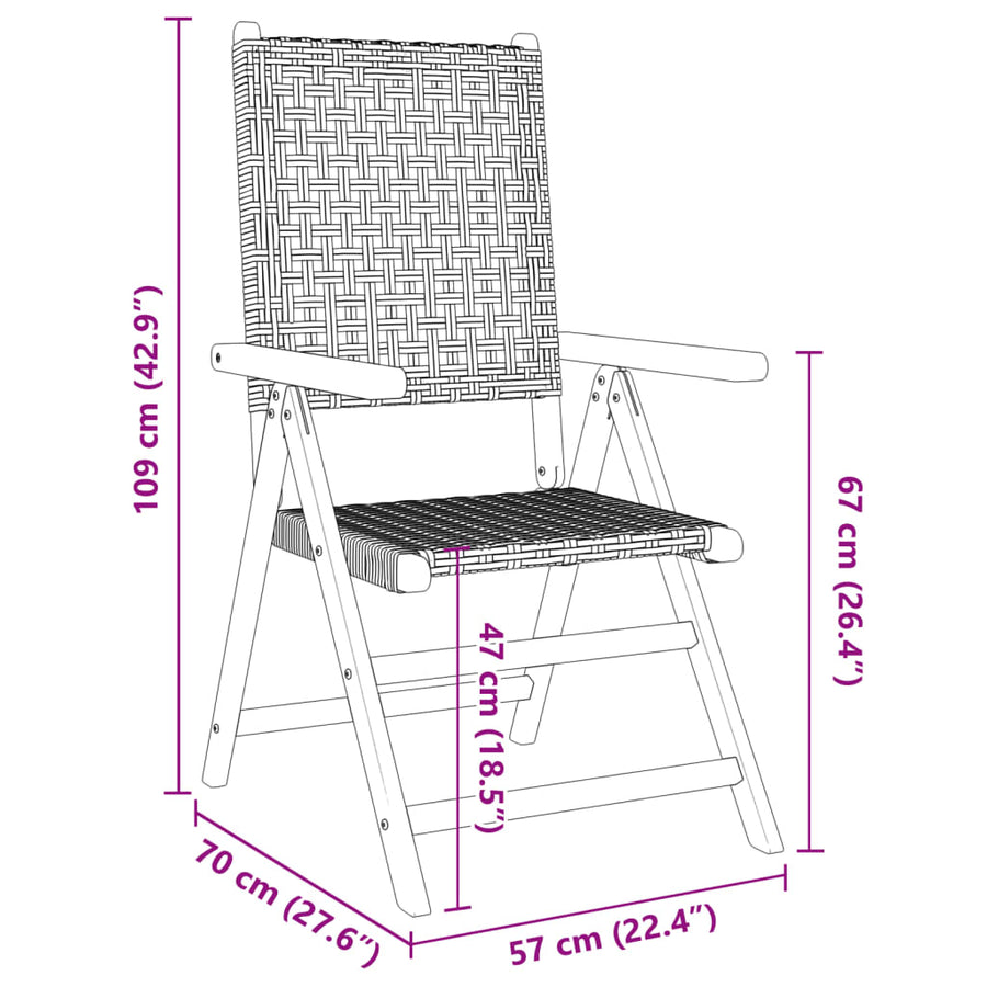 Tuinstoelen 4 st verstelbaar poly rattan en massief hout grijs
