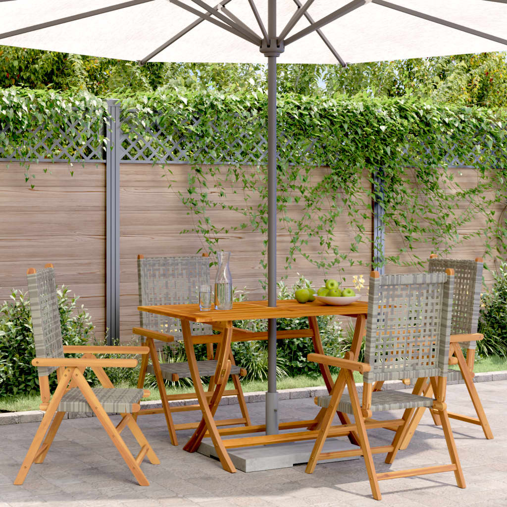Tuinstoelen 4 st verstelbaar poly rattan en massief hout grijs
