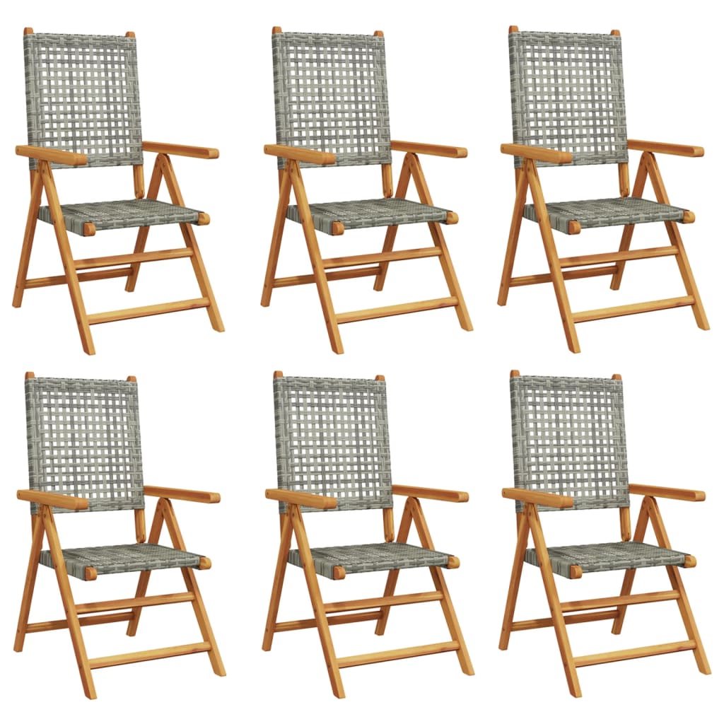 Tuinstoelen 6 st verstelbaar poly rattan en massief hout grijs