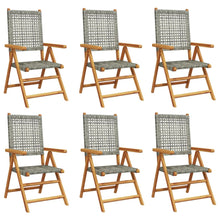 Tuinstoelen 6 st verstelbaar poly rattan en massief hout grijs