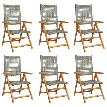 Tuinstoelen 6 st verstelbaar poly rattan en massief hout grijs