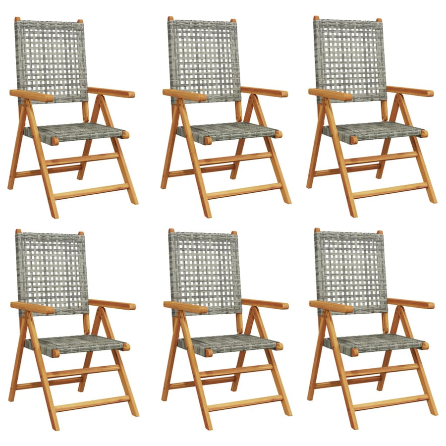 Tuinstoelen 6 st verstelbaar poly rattan en massief hout grijs