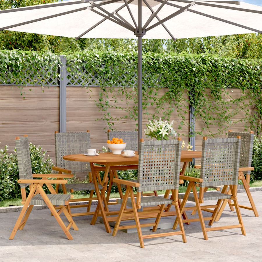 Tuinstoelen 6 st verstelbaar poly rattan en massief hout grijs
