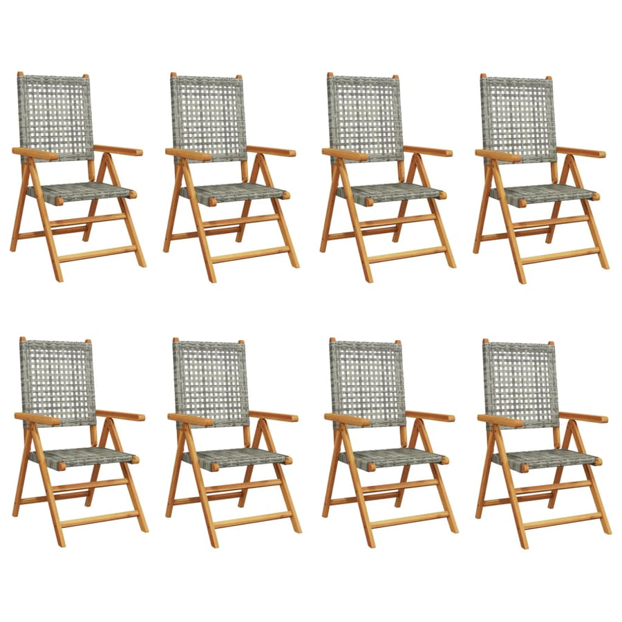 Tuinstoelen 8 st verstelbaar poly rattan en massief hout grijs