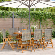 Tuinstoelen 8 st verstelbaar poly rattan massief hout grijs