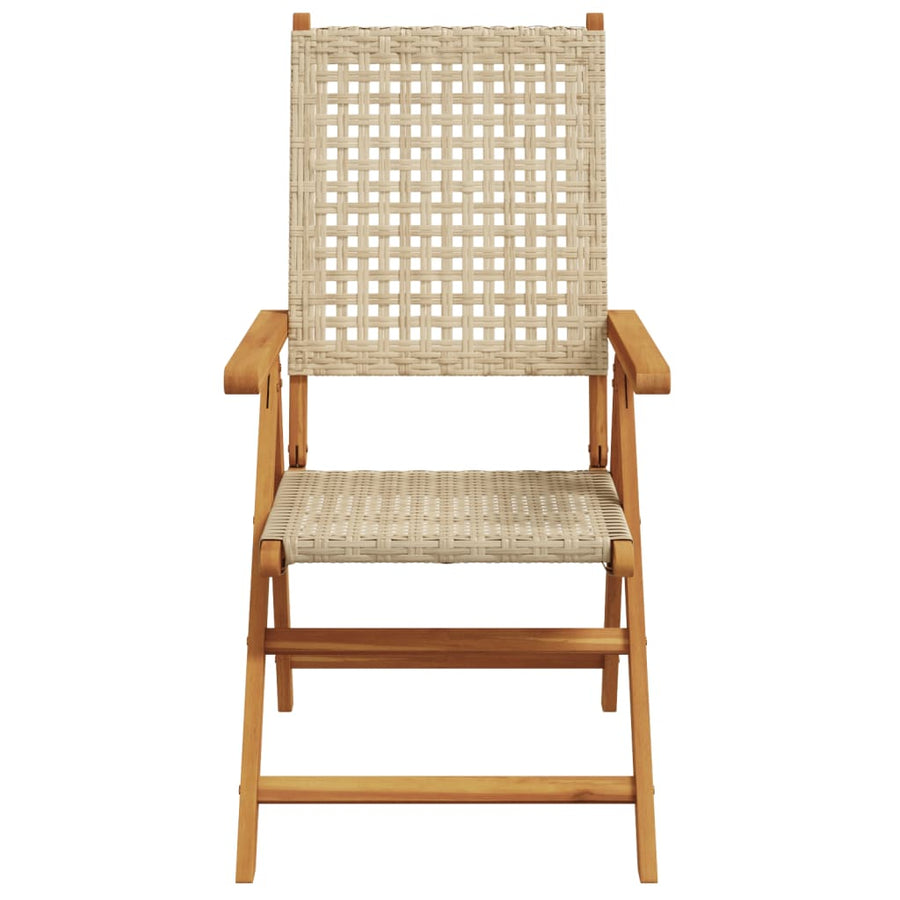 Tuinstoelen 4 st verstelbaar poly rattan en massief hout beige