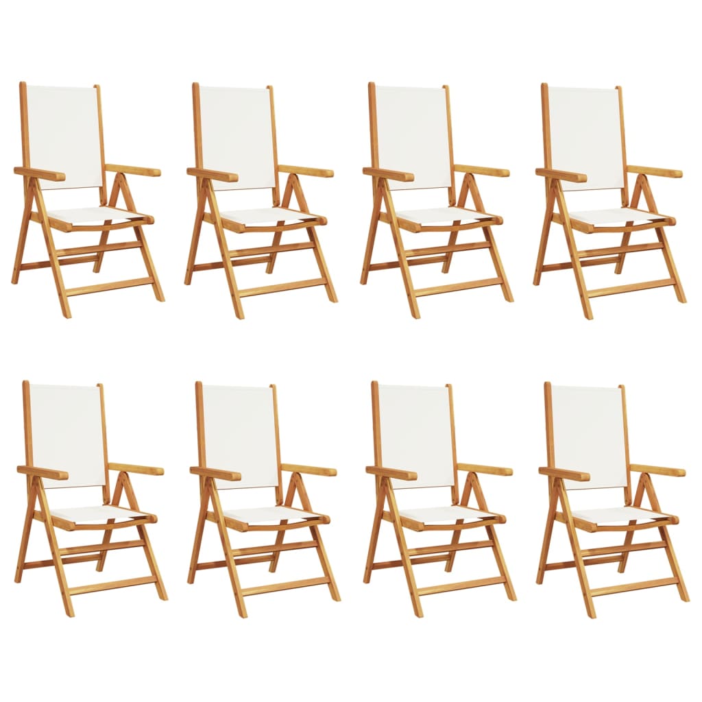 Tuinstoelen 8 st verstelbaar massief hout en stof crèmewit