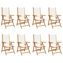 Tuinstoelen 8 st verstelbaar massief hout en stof crèmewit