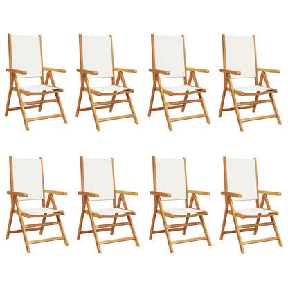 Tuinstoelen 8 st verstelbaar massief hout en stof crèmewit
