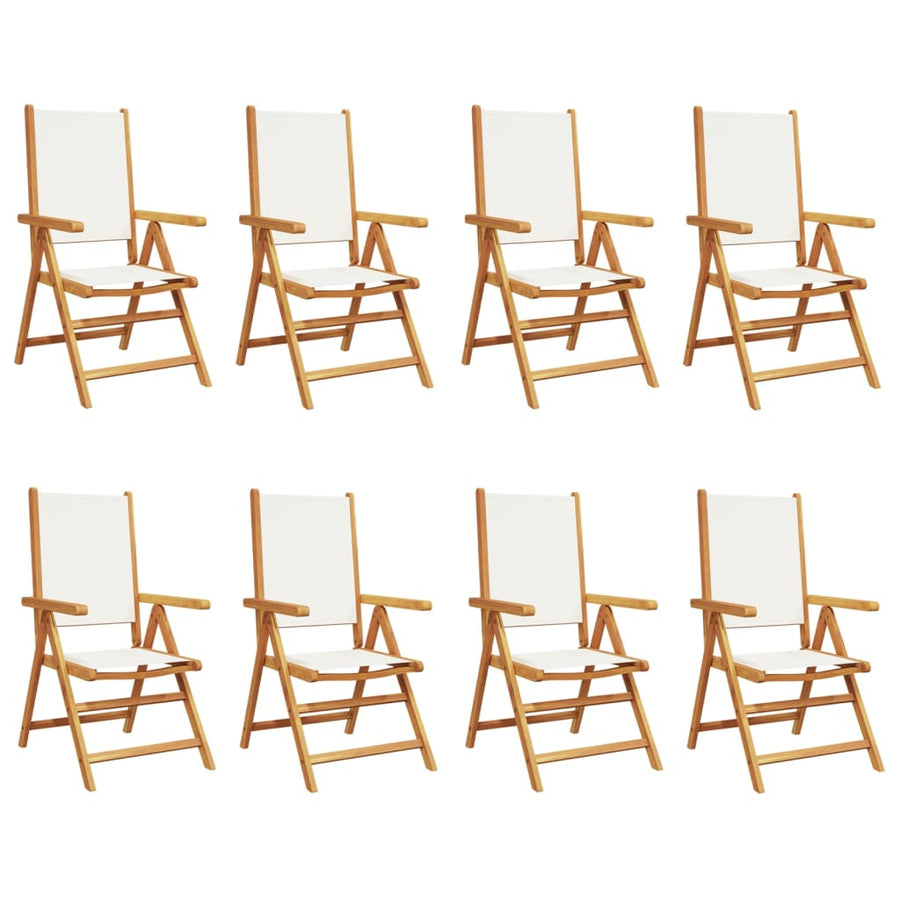 Tuinstoelen 8 st verstelbaar massief hout en stof crèmewit