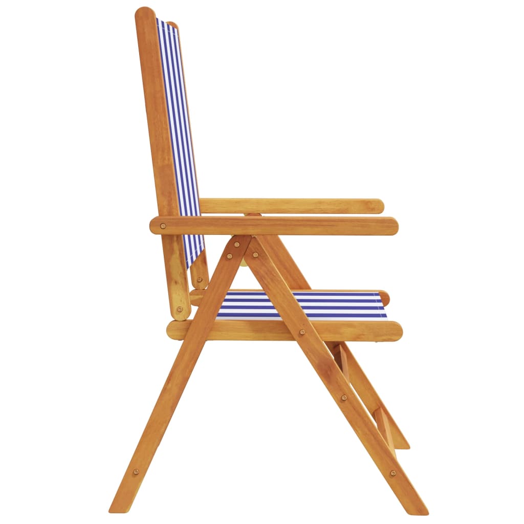 Tuinstoelen 6 st verstelbaar massief hout en stof blauw en wit