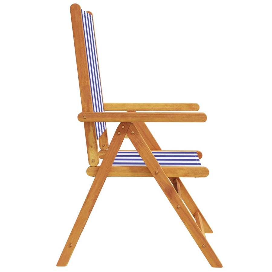 Tuinstoelen 6 st verstelbaar massief hout en stof blauw en wit