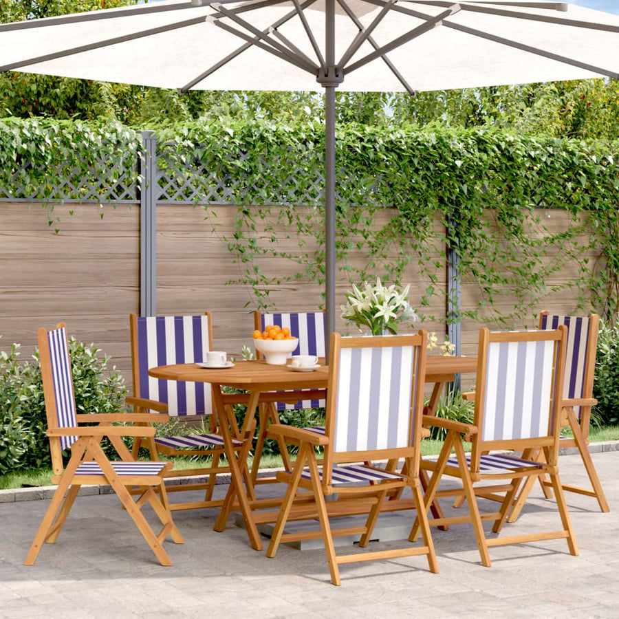 Tuinstoelen 6 st verstelbaar massief hout en stof blauw en wit