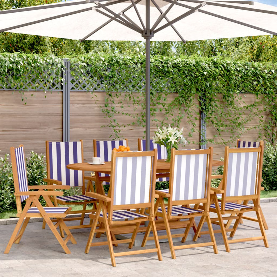 Tuinstoelen 8 st verstelbaar massief hout en stof blauw en wit