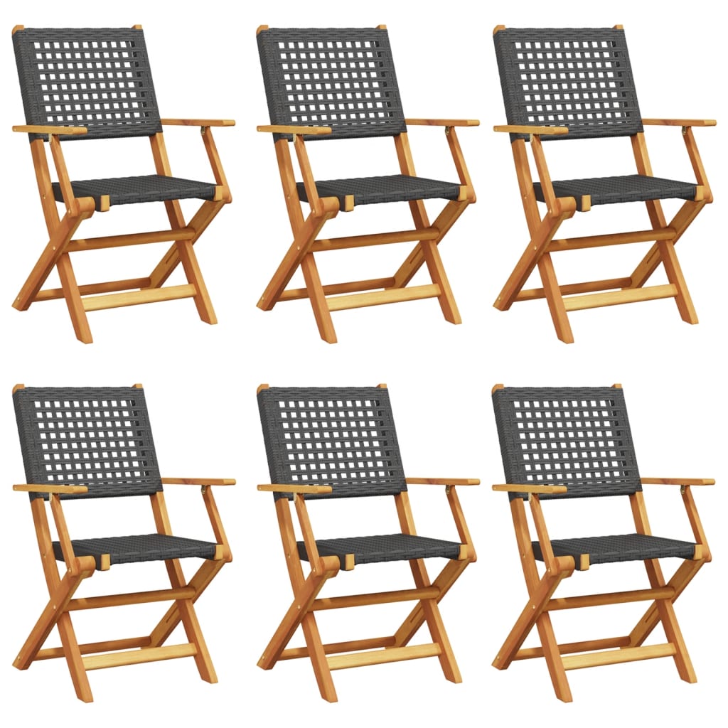 Tuinstoelen 6 st inklapbaar poly rattan en massief hout zwart
