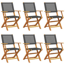 Tuinstoelen 6 st inklapbaar poly rattan en massief hout zwart