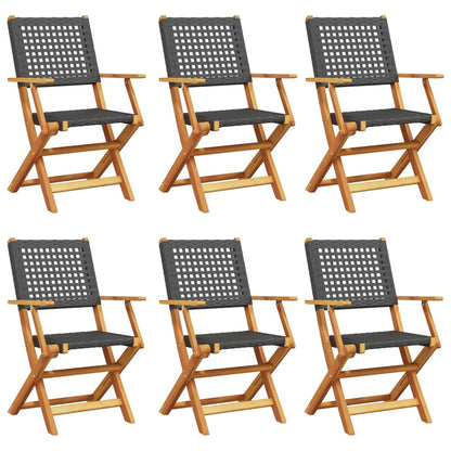 Tuinstoelen 6 st inklapbaar poly rattan en massief hout zwart