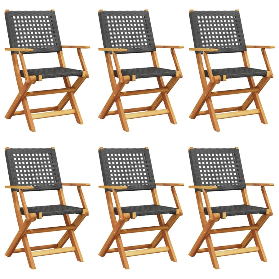 Tuinstoelen 6 st inklapbaar poly rattan en massief hout zwart