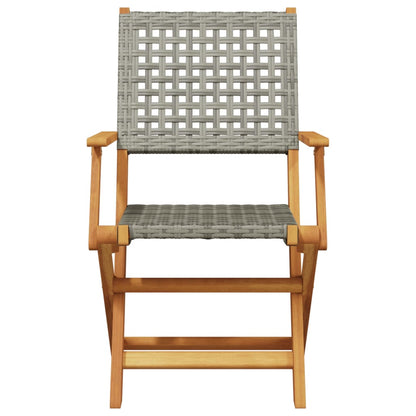 Tuinstoelen 4 st inklapbaar poly rattan en massief hout grijs