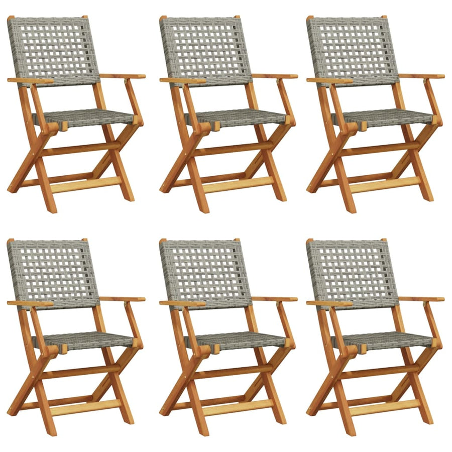 Tuinstoelen 6 st inklapbaar poly rattan en massief hout grijs