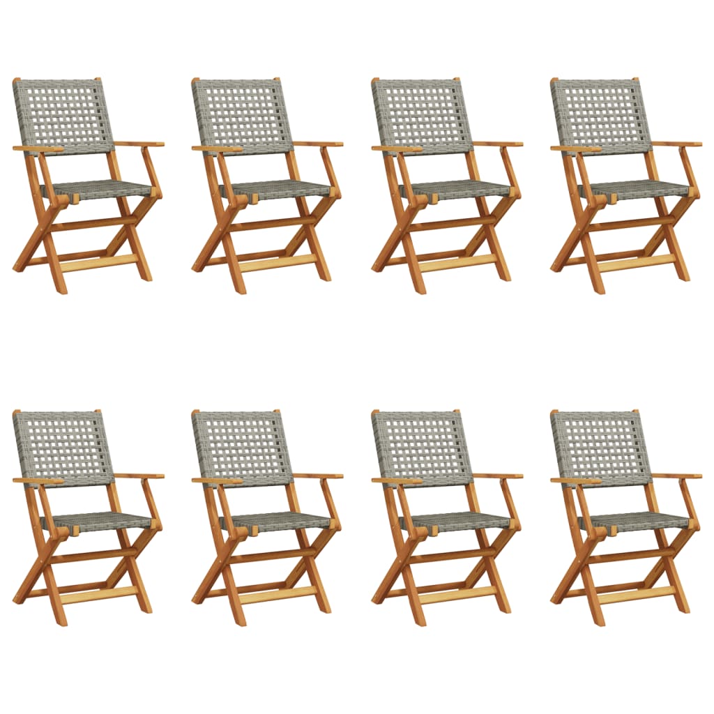 Tuinstoelen 8 st inklapbaar poly rattan en massief hout grijs
