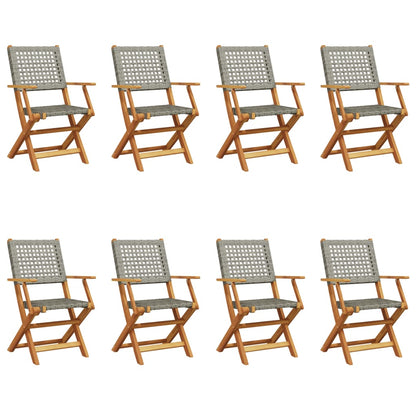 Tuinstoelen 8 st inklapbaar poly rattan en massief hout grijs