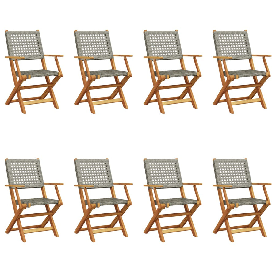Tuinstoelen 8 st inklapbaar poly rattan en massief hout grijs