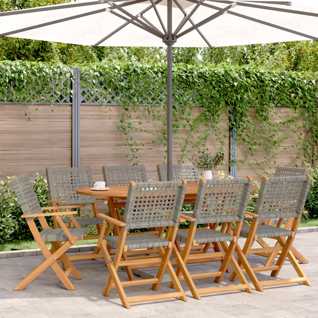 Tuinstoelen 8 st inklapbaar poly rattan en massief hout grijs