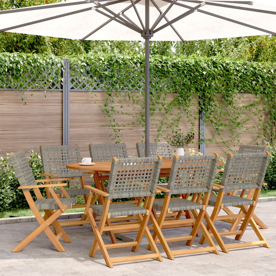 Tuinstoelen 8 st inklapbaar poly rattan en massief hout grijs