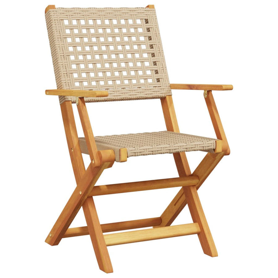 Tuinstoelen 4 st inklapbaar poly rattan en massief hout beige