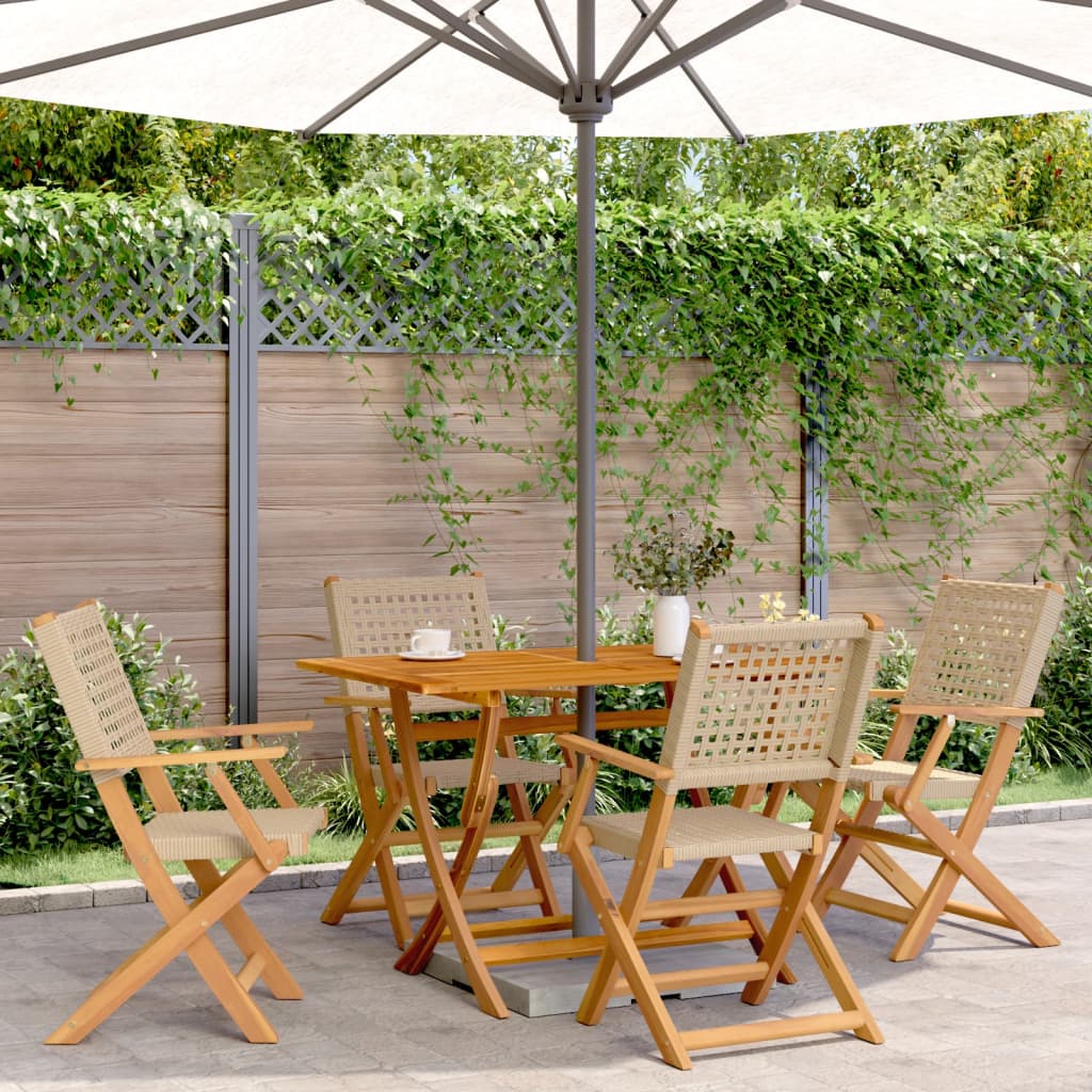 Tuinstoelen 4 st inklapbaar poly rattan en massief hout beige