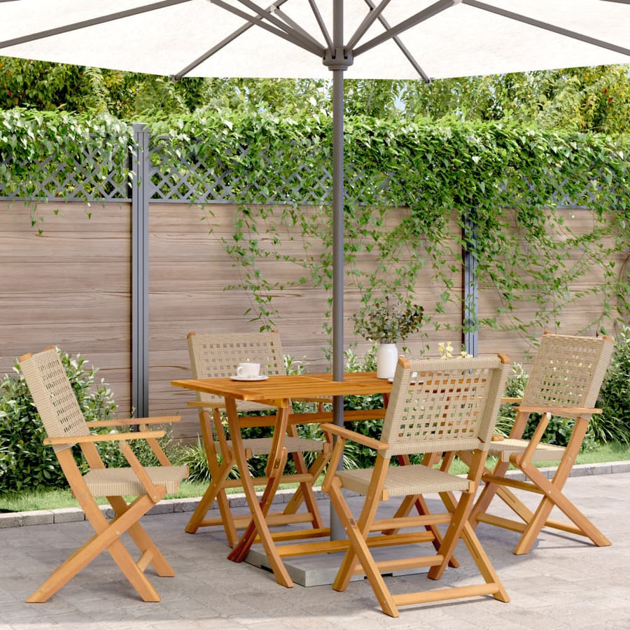 Tuinstoelen 4 st inklapbaar poly rattan en massief hout beige